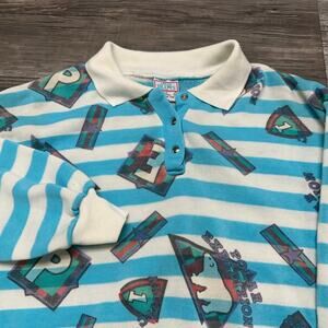 Vintage Great Shapes Polar Bears White Blue Striped Boys 14‎ Collared Sweatshirt